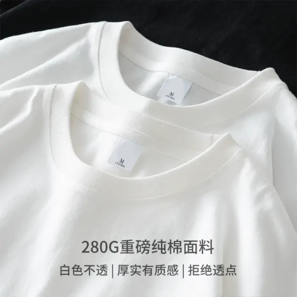 American 280g heavy pure cotton short-sleeved T-shirt for men's shoulder pure white base shirt 2025 new clothes for summer - Image 4