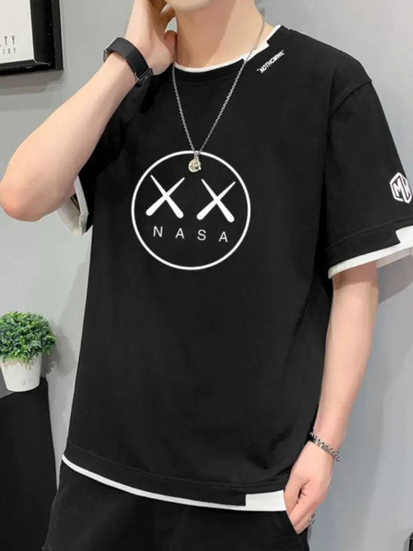 NASA jointly-branded summer pure cotton short-sleeved T-shirt for men's trendy brand loose T-shirt new style for men's half-sleeved summer clothes - Image 4