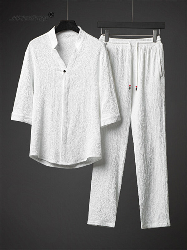 Line suit men's summer ice silk Hanfu men's clothing with a handsome Chinese style men's cotton linen short-sleeved T-shirt